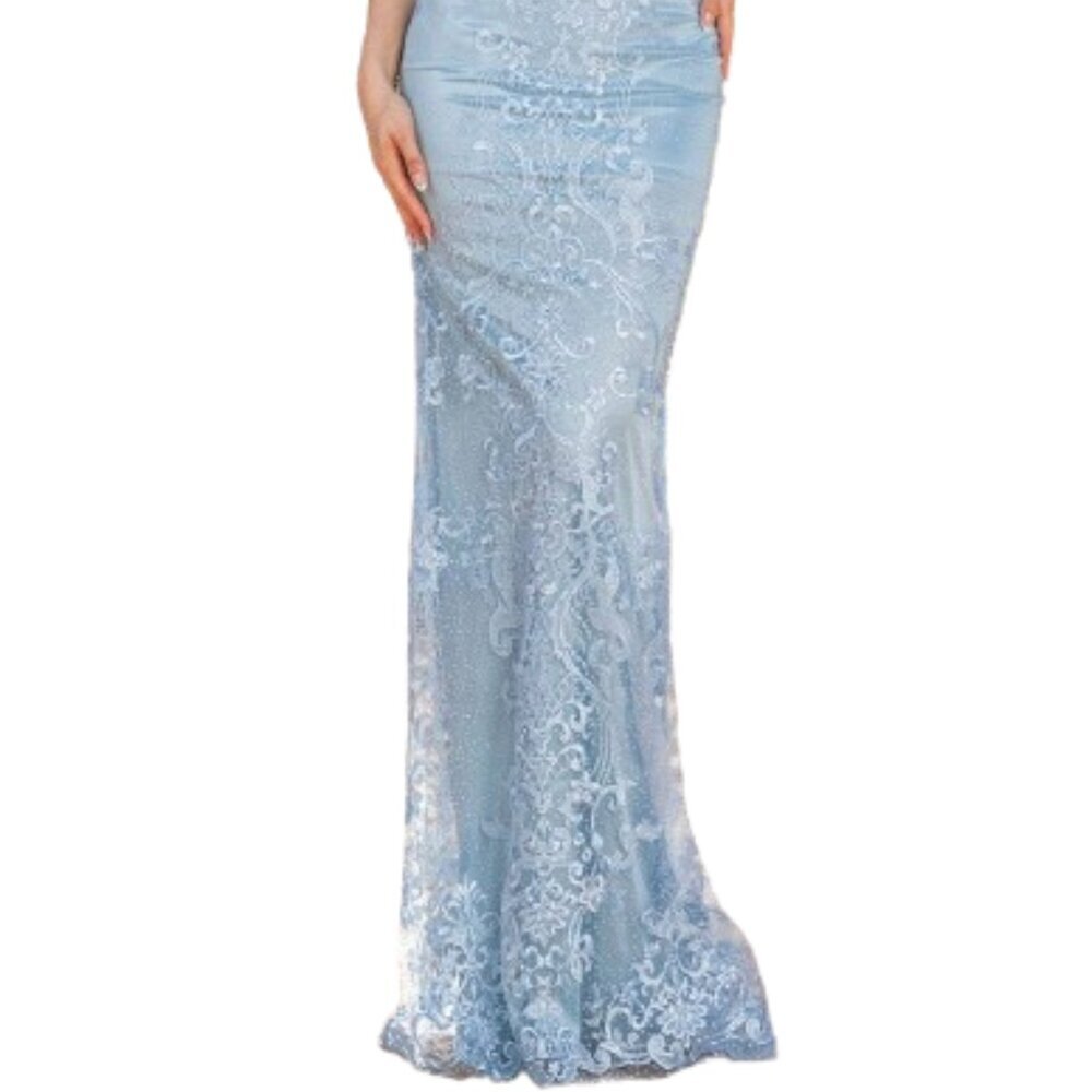 SALE NWT Dancing Queen 4357 Embroidered Prom Dress Blue Size XL - Picture 2 of 8